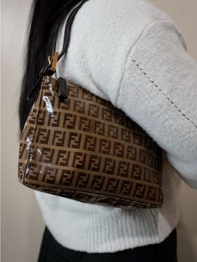 Fendi Brown FF Monogram Patent Shoulder Bag